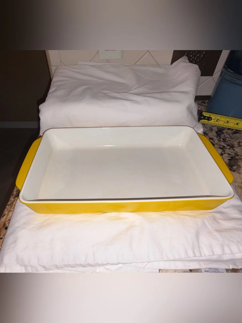 vintage 1970’s Copco Michael Lax, yellow enamel cast iron casserole pan MCM